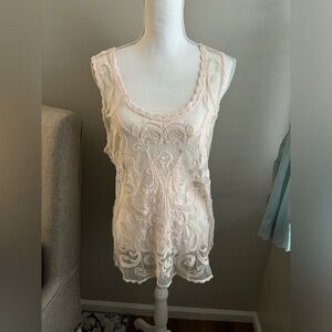 Express Pale Pink Embroidered Lace Cami Tank Top size Large